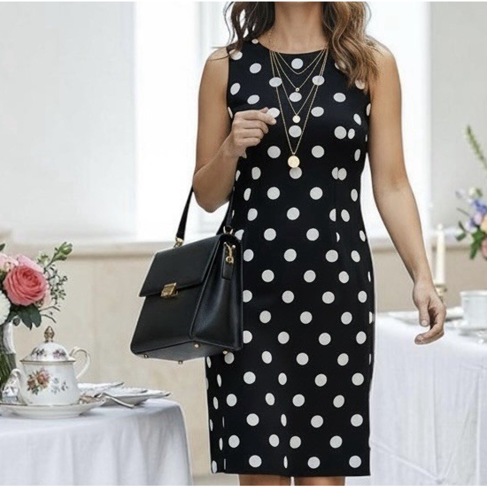Alyx Limited Womens‎ Black White Polka Dot Sleeveless Stretch Sheath Dress sz 16
